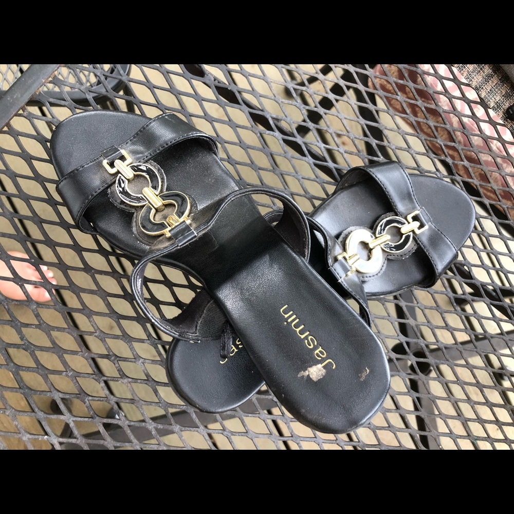 Black and Gold low heel sandals